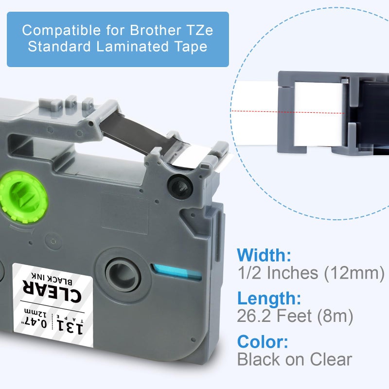Absonic Tz131 Label Maker Clear Tape Compatible for Brother Tze-131 Tze 12mm 0.47 Laminated 1/2 Tz Label Tape for Brother Ptouch PTD220 PTD210 PTH110 PTH100 PTD400 PTD610BT, Black on Clear, 4-Pack - Image 2